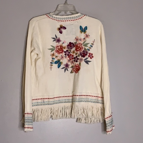 Johnny Was Jackets & Blazers - Johnny Was bohemian Embroidered fringe jacket ivory small women’s festival top